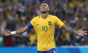 Football - Men’s Tournament Gold Medal Match2016 Rio Olympics - Soccer - Final - Men’s Football Tournament Gold Medal Match Brazil vs Germany - Maracana - Rio de Janeiro, Brazil - 20/08/2016. Neymar (BRA) of Brazil celebrates scoring the last penalty shootout. REUTERS/Marcos Brindicci TPX IMAGES OF THE DAY FOR EDITORIAL USE ONLY. NOT FOR SALE FOR MARKETING OR ADVERTISING CAMPAIGNS.