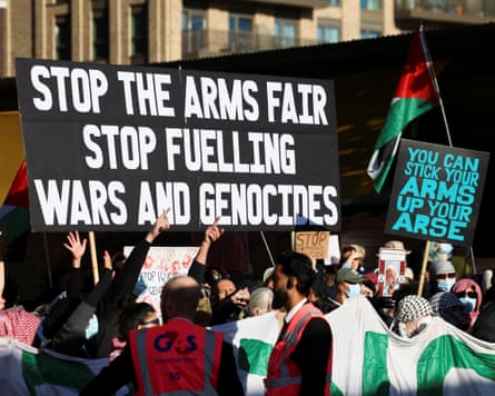 Protests outside the DSEI arms fair last year