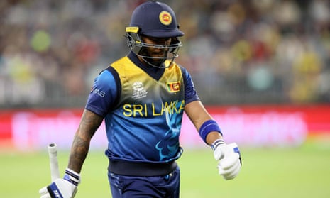 Sri Lanka's Pathum Nissanka walks off the field after his dismissal