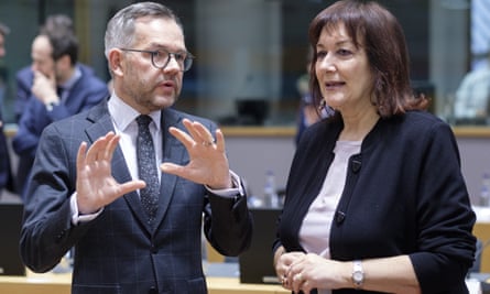 The EU’s commissioner for demography, Dubravka Šuica, with Germany’s Europe minister, Michael Roth
