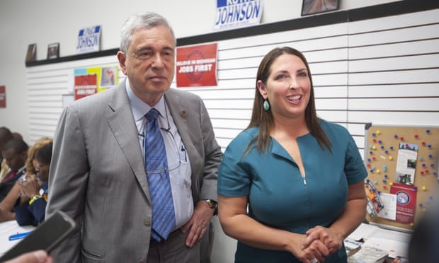 Ron Weiser, left, chairman of the Michigan Republican party, and Ronna McDaniel, chair of the Republican National Committee.