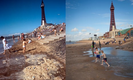 Blackpool beach in the UK 1990 and 2016