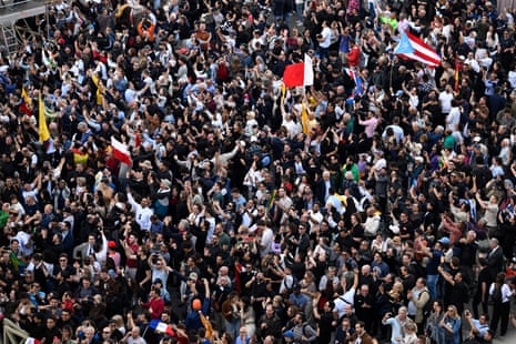 Large crowds celebrate on St Peter’s Square as they witness white smoke after a new pope is elected at the conclave.