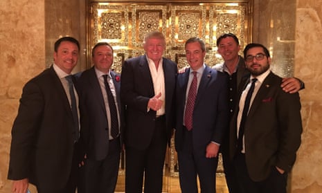 L-R: Gerry Guntser - US Pollster Ukip financial backer and co-founder of Leave.EU Arron Banks Donald Trump Nigel Farage Andy Wigmore - Comms director of Leave.EU Raheem Kassam - Former Ukip leadership candidate and editor-in-chief of Breitbart News London - previously Farage's chief advisor