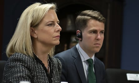 Kirstjen Nielsen, then secretary of homeland security, and Miles Taylor, then homelands security chief of staff, on 27 March 2018.