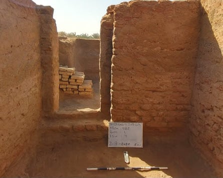 A view through doorways inside the archaeological site