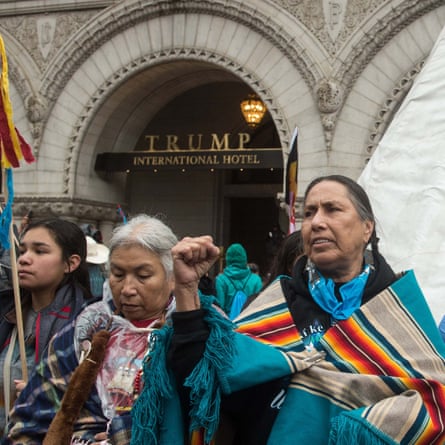 People rally in front of Trump International Hotel during the Native Nations Rise protest in March.