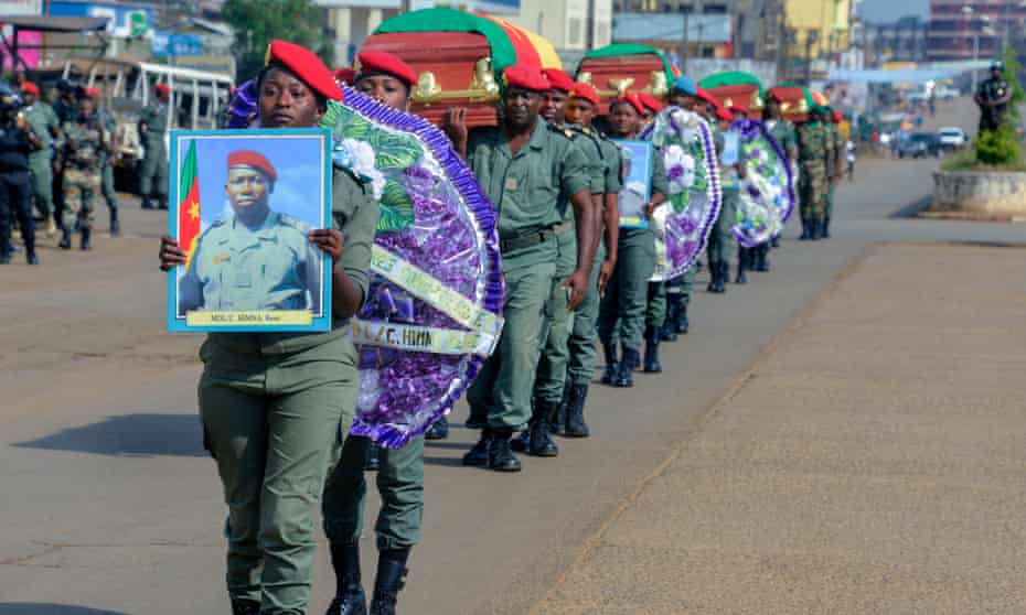 Soldiers in Bamenda carry the coffins of soldiers killed in violence that erupted in the Northwest and Southwest Regions of Cameroon, where most of the country’s English-speaking minority live.