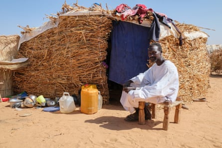 Yagboub Yahaya, who was a butcher before coming to stay in this grass hut in a refugee camp in Chad