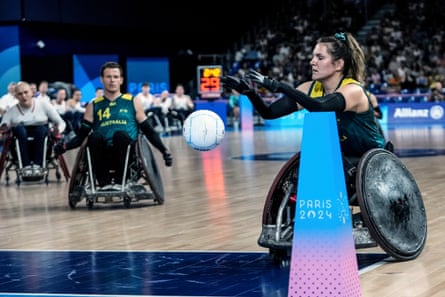 Australia’s Ella Sabljak takes the ball in the game against Great Britain on Thursday
