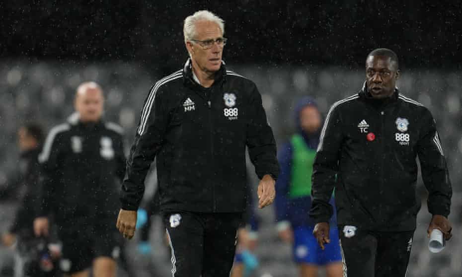 Cardiff’s manager Mick McCarthy and his assistant Terry Connor at Wednesday’s 2-0 defeat at Fulham