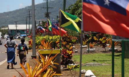 Commonwealth heads of government meeting (CHOGM) Takes Place In SamoaAPIA, SAMOA - OCTOBER 22: Flags decorate villages to welcome visitors of the Commonwealth countries on October 22, 2024 in Apia, Samoa. Samoa hosts the Commonwealth Heads of Government Meeting (CHOGM) 2024, with the main themes revolving around resilience and sustainability. Key discussions will focus on strengthening democratic institutions, combating climate change, promoting economic recovery, and empowering communities, particularly women and youth, to foster a more prosperous and equitable future across the Commonwealth. (Photo by Fiona Goodall/Getty Images)