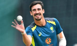 Mitchell Starc looking relaxed during a training session