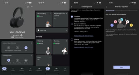 The Sony Sound Connect iPhone app showing various settings for the Sony WH-1000XM6.