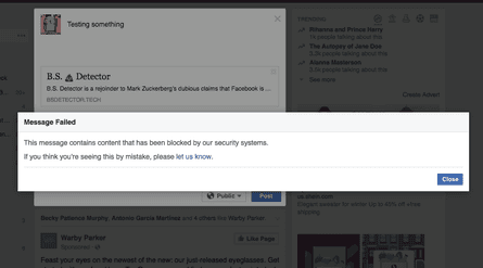 Facebook blocked BS Detector for security reasons