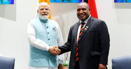 Narendra Modi shaking hands with James Marape in Port Moresby