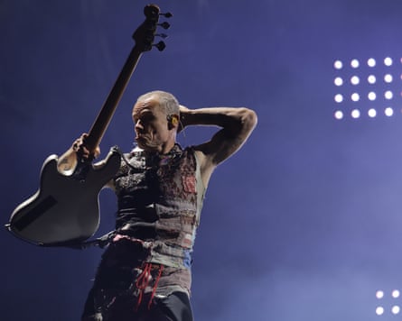 Bass player Flea of the band Red Hot Chili Peppers performs at the Rock in Rio music festival in Rio de Janeiro, Brazil, early Friday, Oct. 4, 2019
