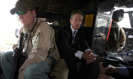 Tony Blair in helicopter