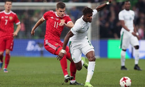 Wilfred Zaha in action for Ivory Coast against Russia last week.