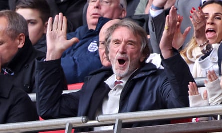 Sir Jim Ratcliffe celebrates Manchester United going 3-0 up against Coventry in their FA Cup semi-final at Wembley