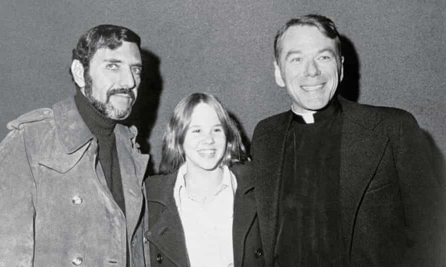 William Peter Blatty with The Exorcist actors Linda Blair and William O’Malley.