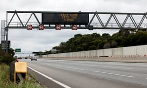 A digital road sign on the Monash Freeway tells Victorians to stay home during the five-day snap Covid lockdown in Victoria.