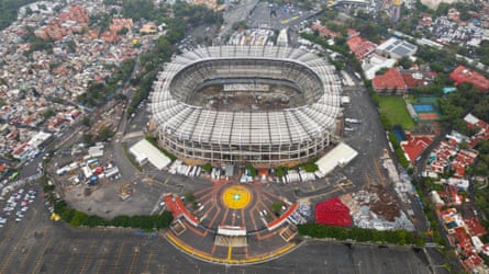 An aerial view of the Azteca Stadium during the renovation works
