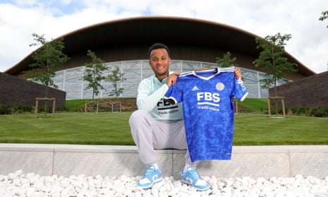 Ryan Bertrand is unveiled at Leicester's training ground.