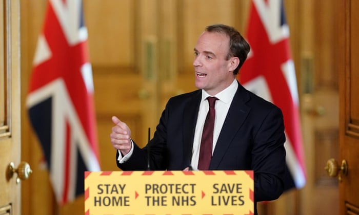 Dominic Raab speaking at the press conference.