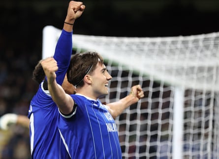 Joel Colwill celebrates scoring in the Carabao Cup at Burnley