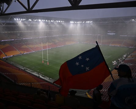 Lightning and rain halted play during the rugby league Test between Samoa and Tonga at Suncorp Stadium in Brisbane on Sunday.