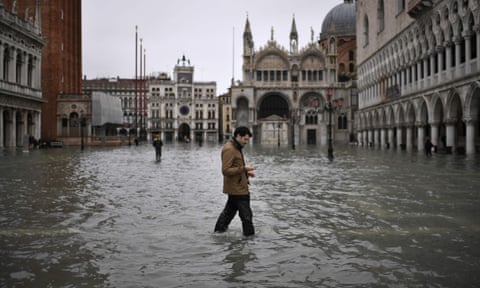 St Mark’s square in Venice flooded on 13 November 2019.