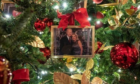 Joe and Jill Biden’s photo on a tree at the White House in Washington DC.