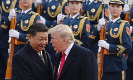 Donald Trump with Chinese president Xi Jinping during a welcome ceremony in Beijing. Trump visited five countries during his tour. 