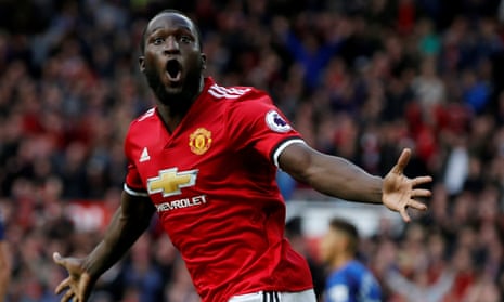 Romelu Lukaku celebrates scoring for Manchester United in their 4-0 victory over his former club Everton at Old Trafford on Sunday