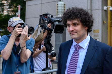 Sam Bankman-Fried leaving the federal courthouse following a bail hearing in July.