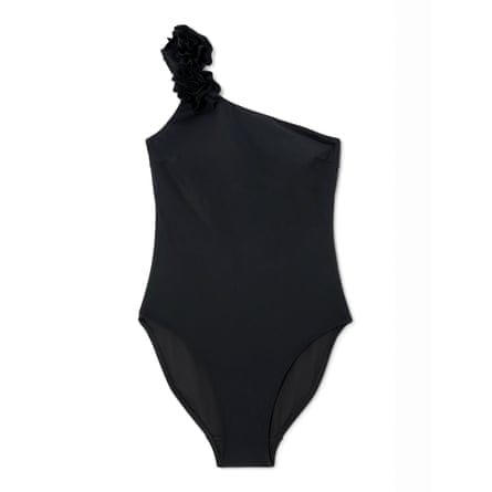 John Lewis Las Flores One Shoulder Swimsuit, Black, Black