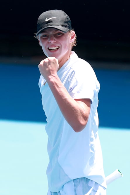 Cruz Hewitt celebrates winning a point during 2025 Australian Open qualifying