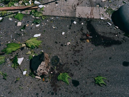 Blood and debris on the pavement