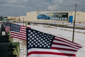 American flags fly in front of the General Motors production plant complex in Lordstown, Ohio. 4000.jpg?width=300&quality=85&auto=forma