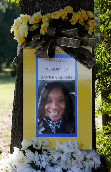 A memorial for Sandra Bland at the site where she was pulled over.