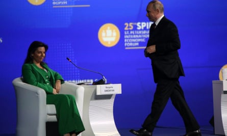 Margarita Simonyan and Putin during the St Petersburg Economic Forum in June.