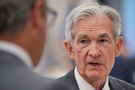 U.S. Federal Reserve Chair Jerome Powell chats during a break at the Federal Reserve's Integrated Review of the Capital Framework for Large Banks Conference in Washington, D.C., U.S., July 22, 2025.