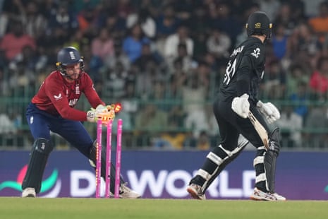 England's Jos Buttler stumps out New Zealand's Mark Chapman.