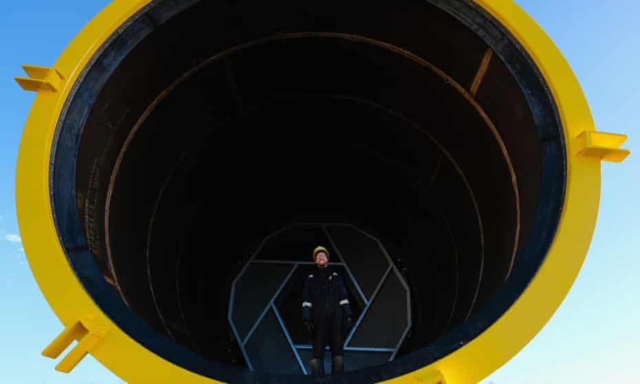 inside a transition piece that will connect the foundation to the tower at Hornsea One offshore windfarm