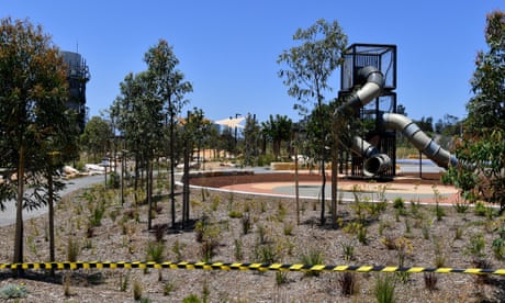 Signs and barricades are placed around Rozelle parklands for it’s closure after asbestos was found