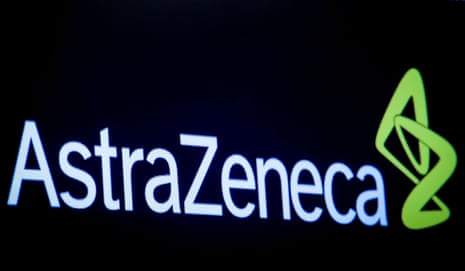  The company logo for pharmaceutical company AstraZeneca is displayed on a screen on the floor at the NYSE in New York.