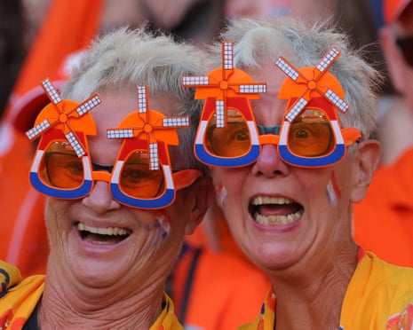 Netherlands fans in bold eyewear.
