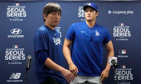 Shohei Ohtani, right, and his former interpreter, Ippei Mizuhara, were in Seoul for the start of the MLB season