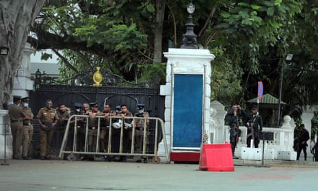 Sri Lankan police and security forces in front of the President’s House in Colombo